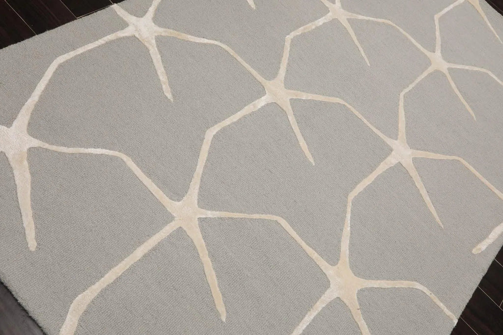 5' x8' Hand Tufted Hand Made 100% Wool Designer Modern & Contemporary  Oriental Area Rug Gray,Ivory Color