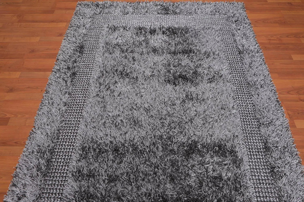 5'x7'6 Handmade Polyester Shag Oriental Area Rug Silver Gray Color