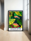 Amazon River Art - Victoria Regia water lily and Amazon river dolphin Home Decor - Brazil Living Room Decor